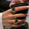 欧美s925银个性绿宝石戒指女复古时尚重工嘻哈开口指环镂空食指戒