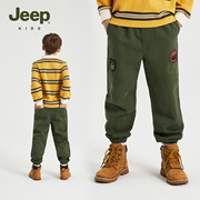 Jeep童装儿童运动长裤2024春季款莫代尔印花徽章户外男童束脚裤