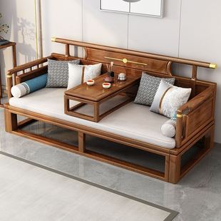 木帆新中式实木罗汉床沙发推拉床家用客厅大小户型现代简约踏炕几