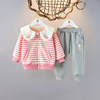 1-2-3岁女宝宝冬季儿童套装洋气童装女童条纹两件套婴儿冬天衣服
