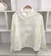 中国风新中式汉服小立领刺绣花白色旗袍扣衬衫衬衣女短外套上衣