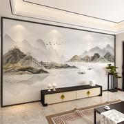 新中式水墨山水画艺术，岩板大板客厅电视背景墙瓷砖，影视墙图案定制