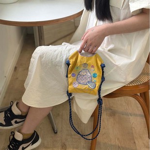 日系miniballchain刺绣购物袋，迷你尼龙手提女斜跨小包小号布袋