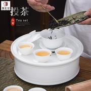 潮汕功夫茶茶具套装白色玉瓷青花瓷整套带圆形陶瓷茶盘家用