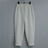 鸿思格HSG0506款2020夏季白色竖条雪纺哈伦九分高腰韩版女裤