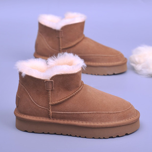 雪地靴女皮毛一体冬季加厚保暖厚底舒适百搭防水低筒真皮羊毛棉鞋