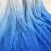 深灰蓝色钉珠珍珠渐变色，网纱布料面料礼服连衣裙，帷幔半透明布料