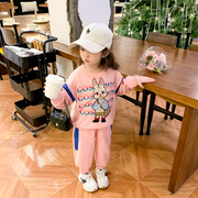 女童洋气套装春秋款儿童，韩版卡通衣服，运动两件套女宝宝休闲卫衣潮