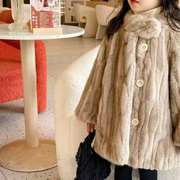 女童仿皮草水貂绒，外套小女孩宝宝棉衣加厚洋气，韩版中长款冬季大衣