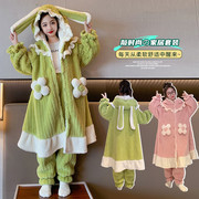 儿童睡衣女童秋冬洋气珊瑚绒，加厚款套装，2023女孩法兰绒家居服