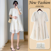 孕妇夏装连衣裙2023小个子时尚款宽松法式高品质白色短裙夏季