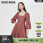 Vero Moda奥莱连衣裙子春秋法式甜美气质方领泡泡袖公主裙女