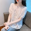 韩国绣花蕾丝衬衫女夏季薄款2024洋气宽松雪纺衫显瘦休闲短袖