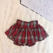 2024新款女童夏季复古印花蝴蝶结吊带上衣格纹裙裤套装背心半裙潮