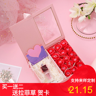 定制长方形开窗永生玫瑰花盒，情人节口红香水网，红盒神秘礼盒