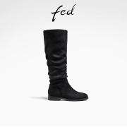 fed黑色长筒靴冬季靴子绒面堆堆靴平底时装靴女款R1027-ZF330