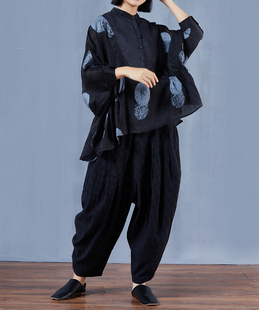 休闲宽松亚麻中式上衣春秋小众设计感慵懒风气质蝙蝠袖衬衫女