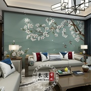 新中式玉兰花鸟定制壁画，s壁纸法式复古高端墙纸，电视背景墙影视墙