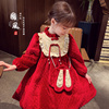 女童加绒连衣裙冬装2024洋气儿童，红色国风拜年服小女孩公主裙