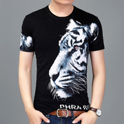 夏季潮流男士冰丝棉短袖，t恤衫创意个性，3d大老虎头像图案透气半袖
