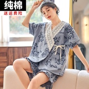 日系和服睡衣女夏纯棉短袖薄款可爱日式桑拿浴服汗蒸服家居服套装