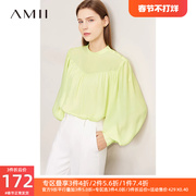 amii2023秋季法式衬衫立领，雪纺衫设计感灯笼袖衬衣长袖上衣女