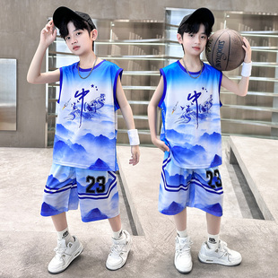 男童夏季篮球服背心套装童装中大童两件套无袖运动23号球衣
