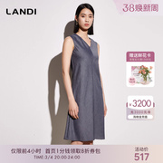 landi蓝地v领宽松套装，无袖连衣裙女2023年夏季职业装气质裙子