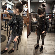 洋气女童机车皮衣外套，2022春秋韩版亲子母女装儿童皮夹克上衣