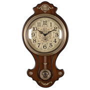 tqj欧式木头客厅挂钟时钟，单面挂表卧室静音钟表黄铜石英钟