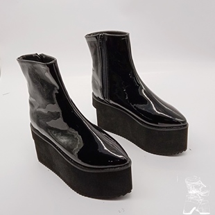 antaina超高跟尖头及踝靴增高鞋套脚，松糕底漆皮短靴鞋7801