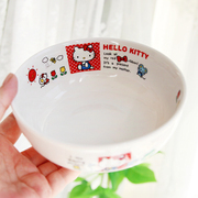 日本制hellokitty儿童陶，瓷碗勺金正陶器，宝宝餐盘汤面碗卡通餐具