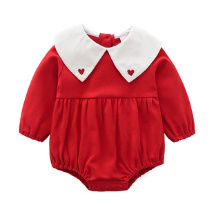 婴儿服装 可爱蕾丝哈裙 连体衣 三角长袖纯棉哈衣0-12个月