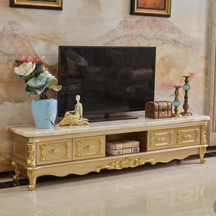 欧式大理石电视柜实木雕花香槟金色，2米4客，m厅茶几电视柜成套家