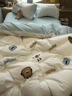 奶fufu~毛巾绣面包牛奶床上四件套，全纯棉1.5m1.8米公寓被套三件套