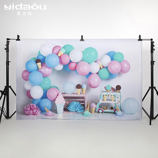 儿童主题摄影背景布彩色(布彩色，)气球背景婚庆，背景卡通周岁百天拍照背景布