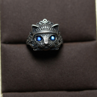 天然灰月光戒指尼泊尔拉长石印第安猫咪指环彩光蓝月光石男女饰品