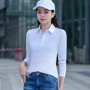 纯棉长袖polo衫t桖女宽松翻领品牌logo定制工作服，休闲上衣潮