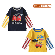 出口日本千趣纯棉宝宝长袖t恤男童卡通机车套袖，假两件儿童打底t