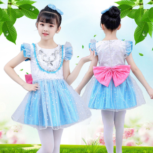 六一儿童演出服幼儿园舞蹈服女童，可爱表演服天蓝色蓬蓬裙亮片纱裙