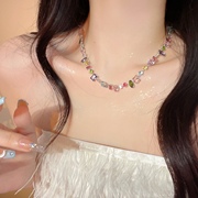 糖果彩色水晶锆石项链女轻奢，小众高级感森系串珠子颈链锁骨链配饰