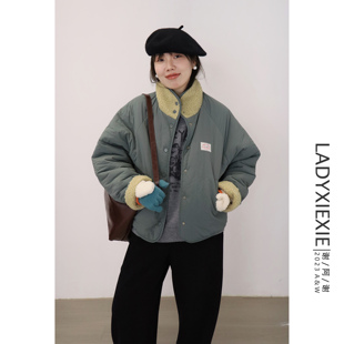 LADYXIEXIE 韩系两面穿羊羔毛外套女冬小个子休闲设计感加厚棉服
