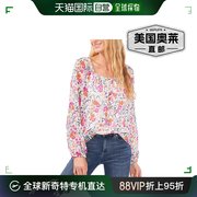 cece女式花卉印花束口袖衬衫 - 象牙色 美国奥莱直发