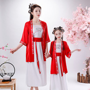 亲子装母女装中国风，古装汉服中袖两件套连衣裙，2024春夏装
