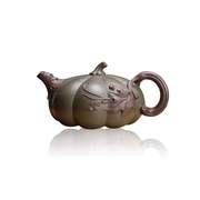 宜兴紫砂茶壶纯手工茶具名家，原矿绿泥紫泥王红娟(王红娟)双色南瓜壶