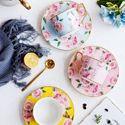 时尚金边玫瑰陶瓷咖啡杯家用咖啡杯碟套装简约下午茶花茶茶杯带勺