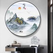 新中式流水生财十字绣2023年客厅线绣山水风景画手工自己刺绣