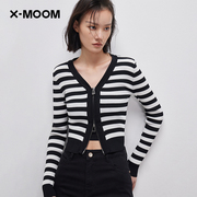 商场同款X--MOOM2023春季双向拉链条纹短款针织上衣女