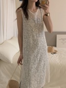 韩国chic夏季减龄复古气质蕾丝，提花背心裙韩系叠穿连衣裙叠穿罩衫