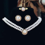 欧美复古双层珍珠，带钻项链耳钉，西式新娘颈链百搭婚纱配饰郑